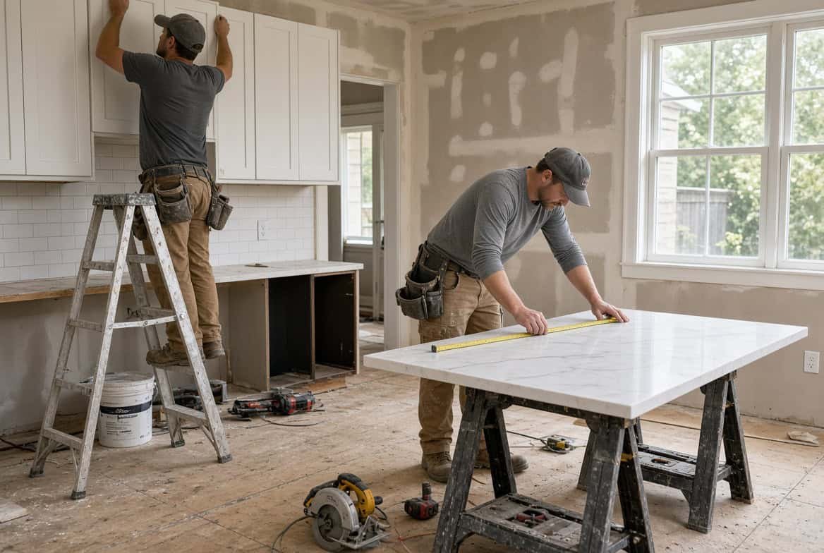 Licensed Michigan renovation contractors reviewing structural scopes and repair estimates